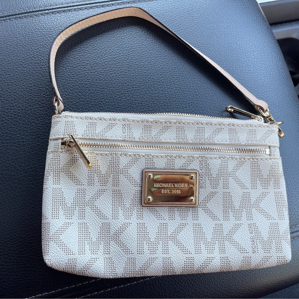 Michael Kors large logo wristlet Tan and Brown MK - Picture 2 of 4